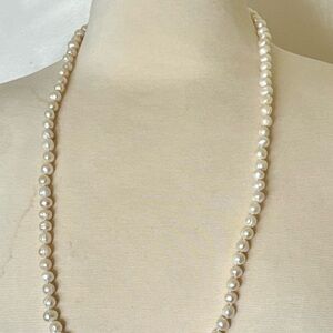 Pearl Necklace Freshwater White pearl Necklace 32 Inch Pearl Hand Knotted Silk